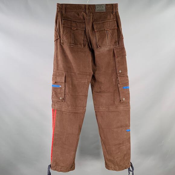 Size  32 Brown Red Corduroy Cotton Cargo Convertible Zip Off Casual Pants - Picture 3 of 8
